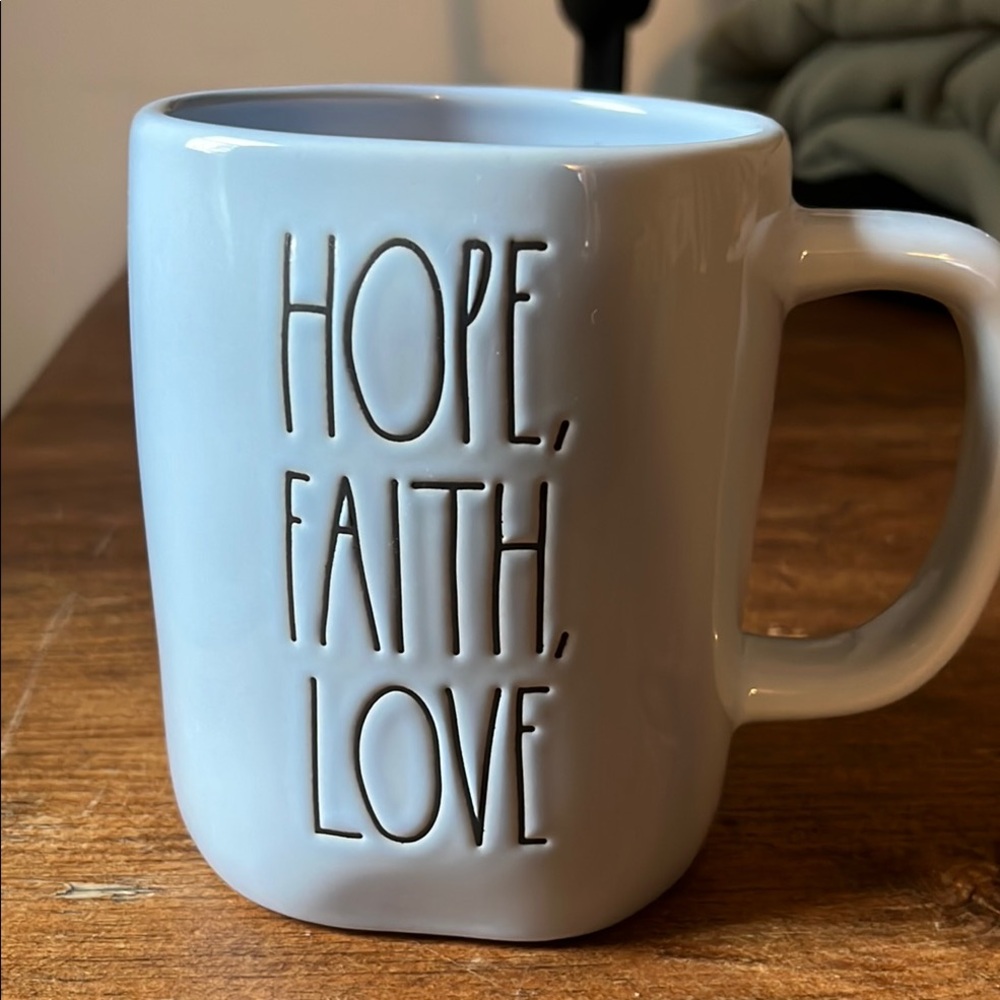Rae Dunn Faith Hope Love Coffee Tea Mug, Blue